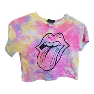 VINTAGE ROLLING STONES - Multi Colored Tongue 👅 Tie Dye Crop T-shirt